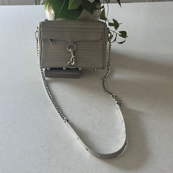 Rebecca Minkoff light gray moto leather bag with silver chain straps, crossbody - Picture 1 of 7